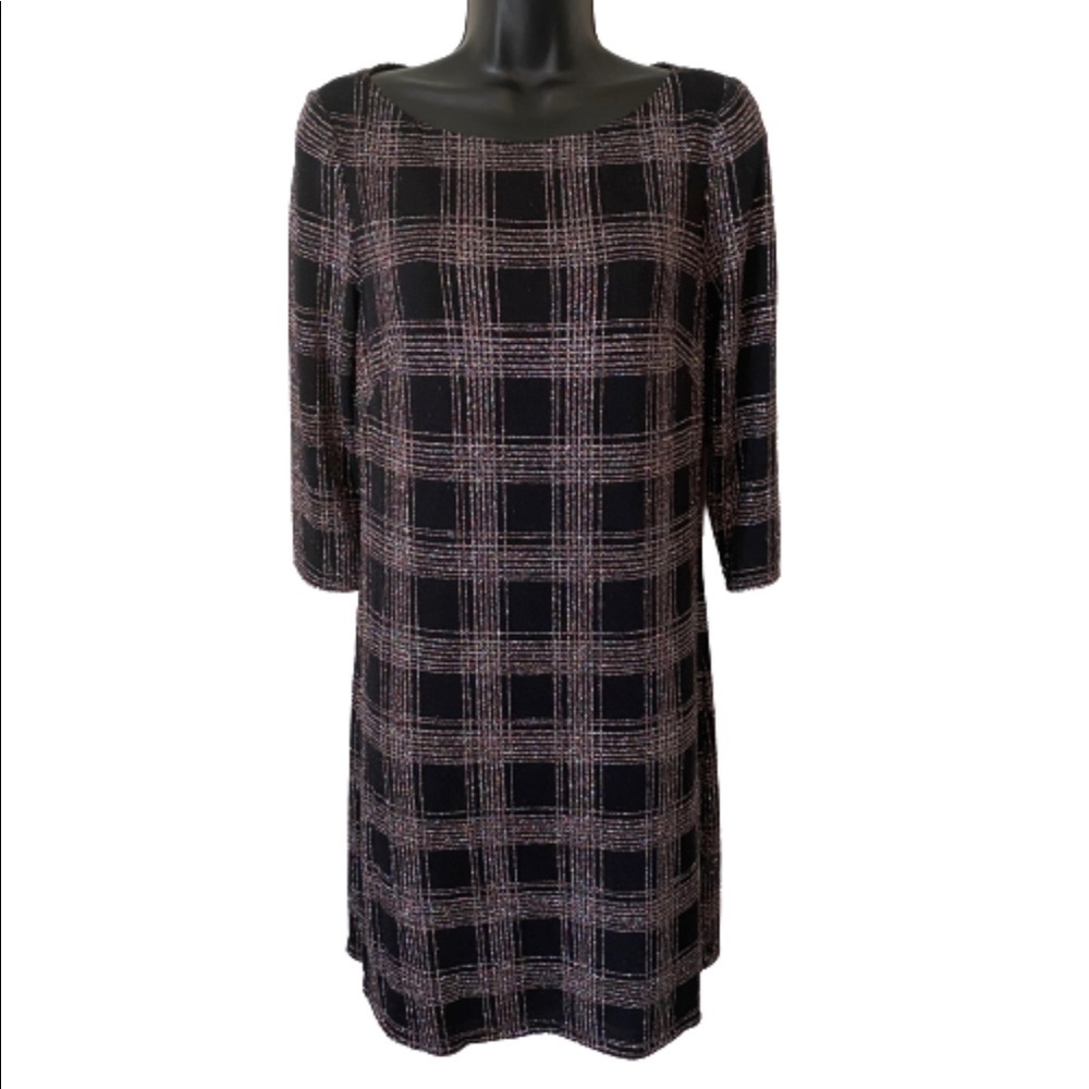 Vince Camuto NWT plaid print glitter holiday dress size 10